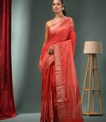 Red Blended Silk Handwoven Saree With Zari Border